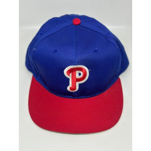 VTG Philadelphia Phillies Snapback Hat – Two-Tone Red Brim, Blue Crown, One Size - Picture 2 of 5